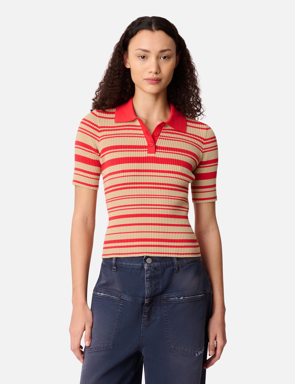 Anja Ribbed Polo Top axel arigato Anja Ribbed Polo Top Red/Beige