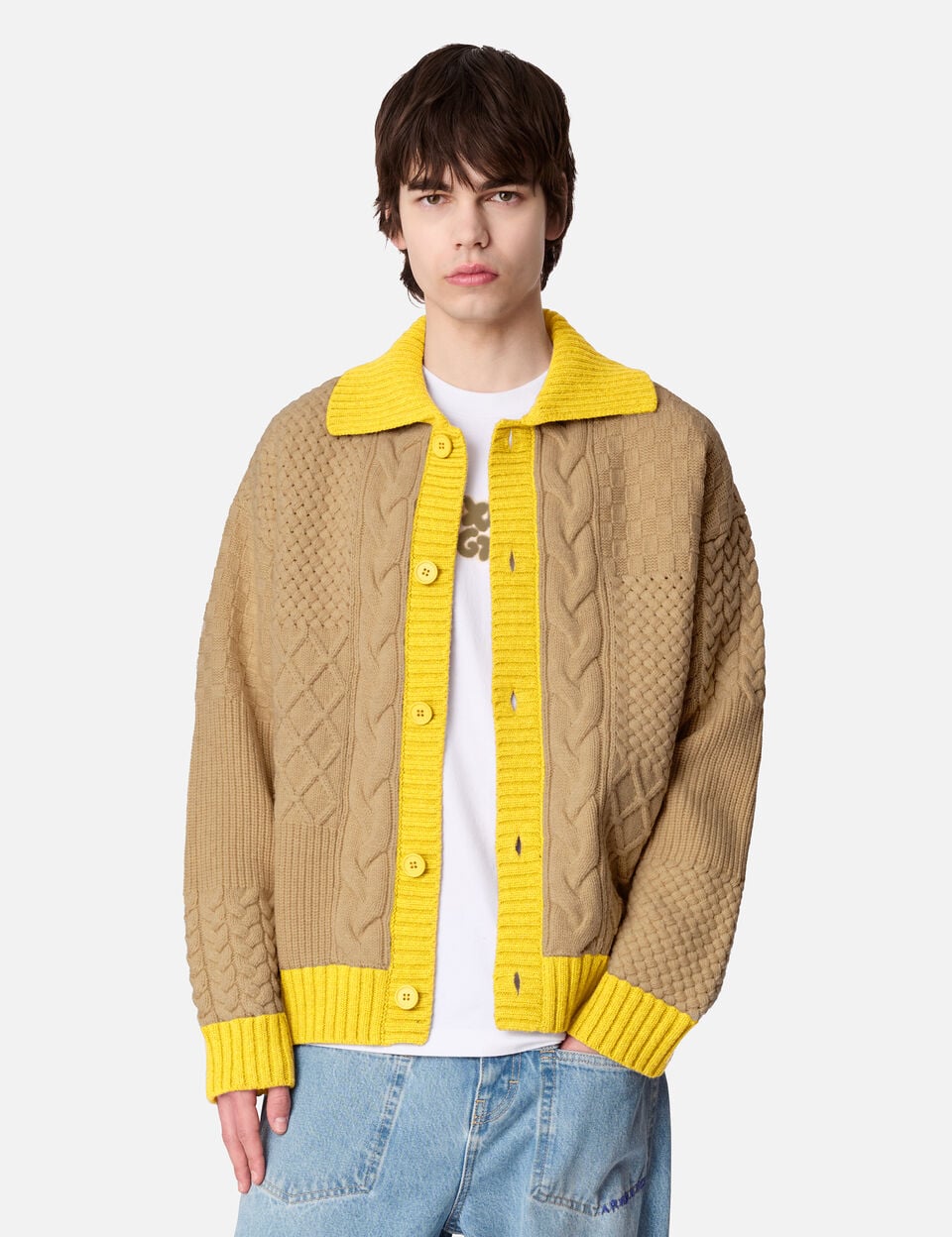 Textured Franko Cardigan axel arigato Textured Franko Cardigan Camel/Yellow