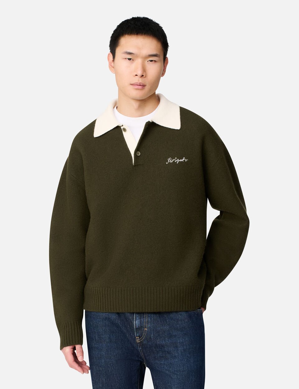 Sonny Polo Sweater axel arigato Sonny Polo Sweater Dark Green/Off White