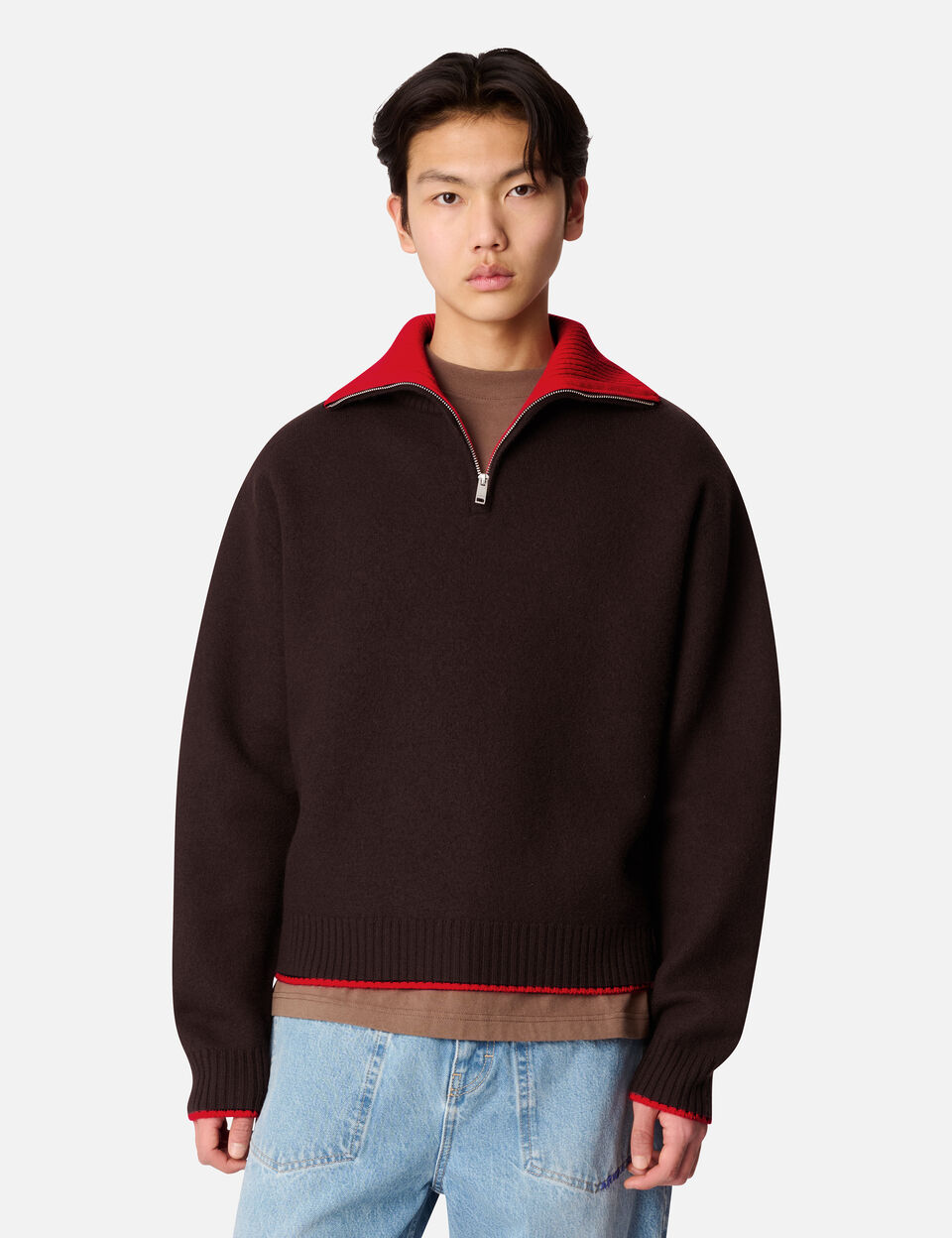 Trace Half Zip Sweater axel arigato Trace Half Zip Sweater Dark Brown/Red
